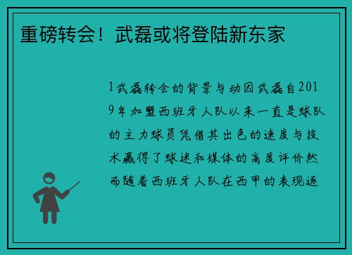 重磅转会！武磊或将登陆新东家
