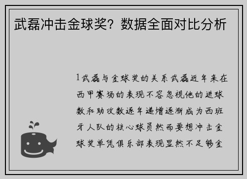 武磊冲击金球奖？数据全面对比分析